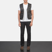 Men's Safari Marron Gilet en Cuir pour Homme - Vue de profil avec coupe de manche ergonomique
