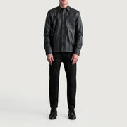 
Vue détaillée of Shirt & Buttons Hardware on Scout Noir Leather Shirt pour Homme