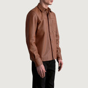 Matte Brown Cowhide leather Jacket - Vue de dos avec coupe ajustée aux épaules &amp; ourlet soigné