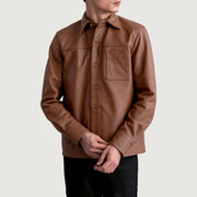Scout Matte Marron Leather Shirt pour Homme - Vue de profil avec coupe de manche ergonomique