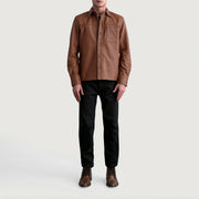 Vue détaillée of Shirt &amp; Buttons Hardware on Scout Matte Marron Leather Shirt pour Homme