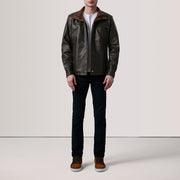 Brown Sheepskin Leather Biker Jacket - Vue de dos avec coupe ajustée aux épaules &amp; ourlet soigné
