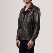 Sean Marron Leather Classic Veste en Cuir pour Homme For Men - Vue de profil avec coupe de manche ergonomique