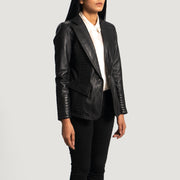 Black Sheepskin leather Blazer - Vue de dos avec coupe ajustée aux épaules &amp; ourlet soigné