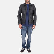 Vue détaillée of Shirt &amp; Zipper Hardware on Sergeant Noir Veste en Cuir pour Homme