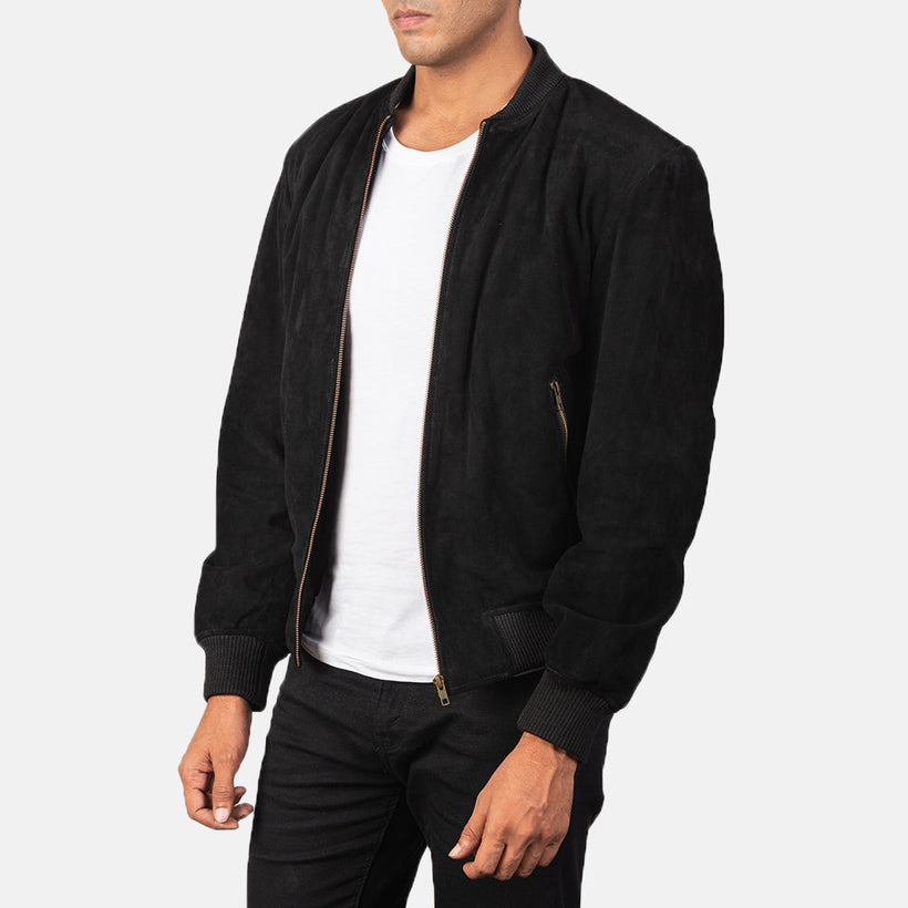 Shane Noir Suede Blouson Bombardier en Cuir pour Homme