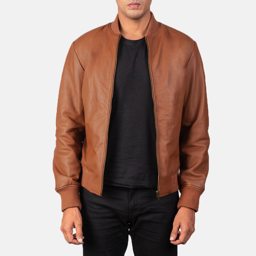 Shane Marron Blouson Bombardier en Cuir pour Homme