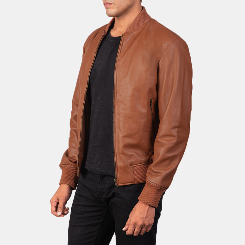 Shane Marron Blouson Bombardier en Cuir pour Homme