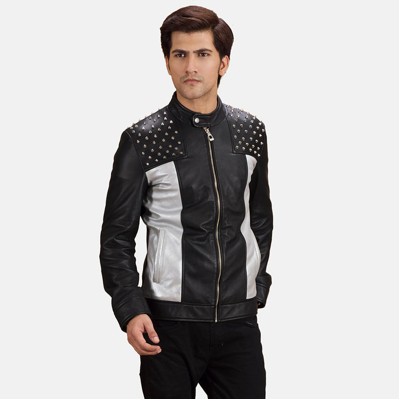 Shapron Studded Veste Motard en Cuir pour Homme