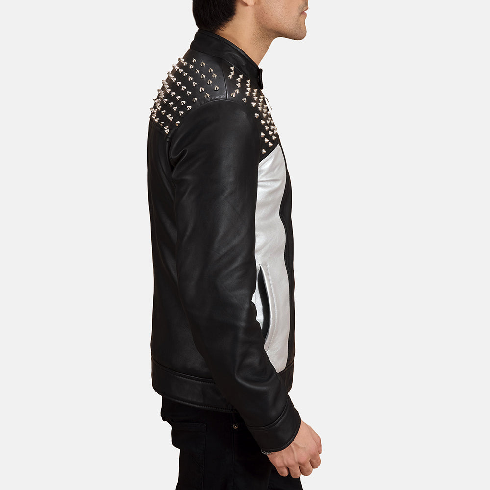
Black Sheepskin Leather Biker Jacket - Vue arrière montrant la carrure ajustée et l'ourlet net