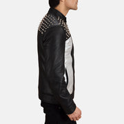 
Black Sheepskin Leather Biker Jacket - Vue arrière montrant la carrure ajustée et l'ourlet net