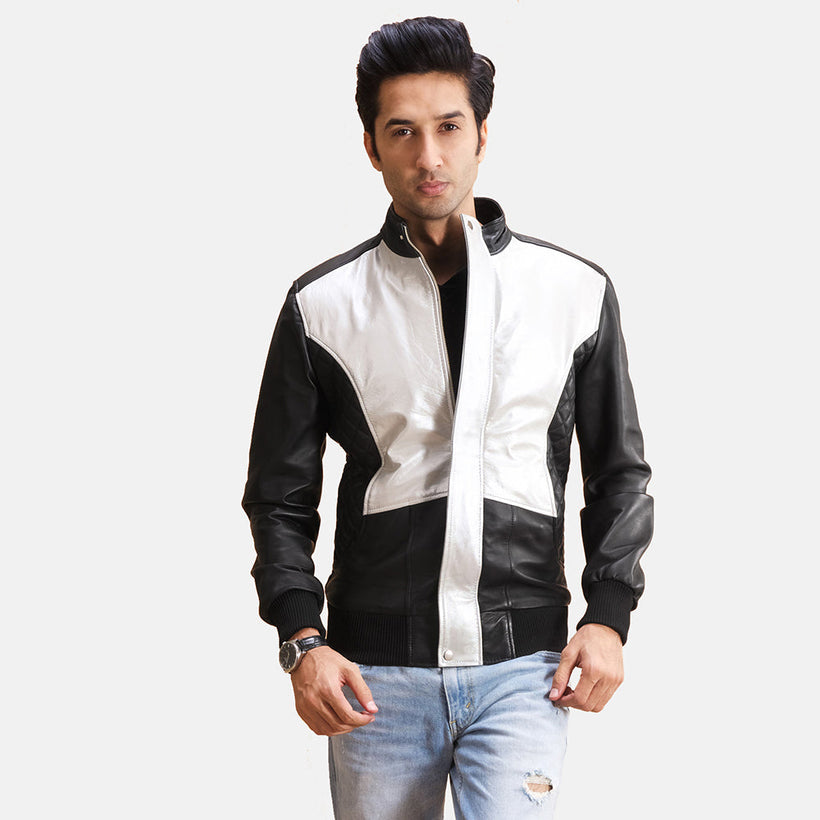Spade Silver Noir Blouson Bomber en Cuir pour Homme