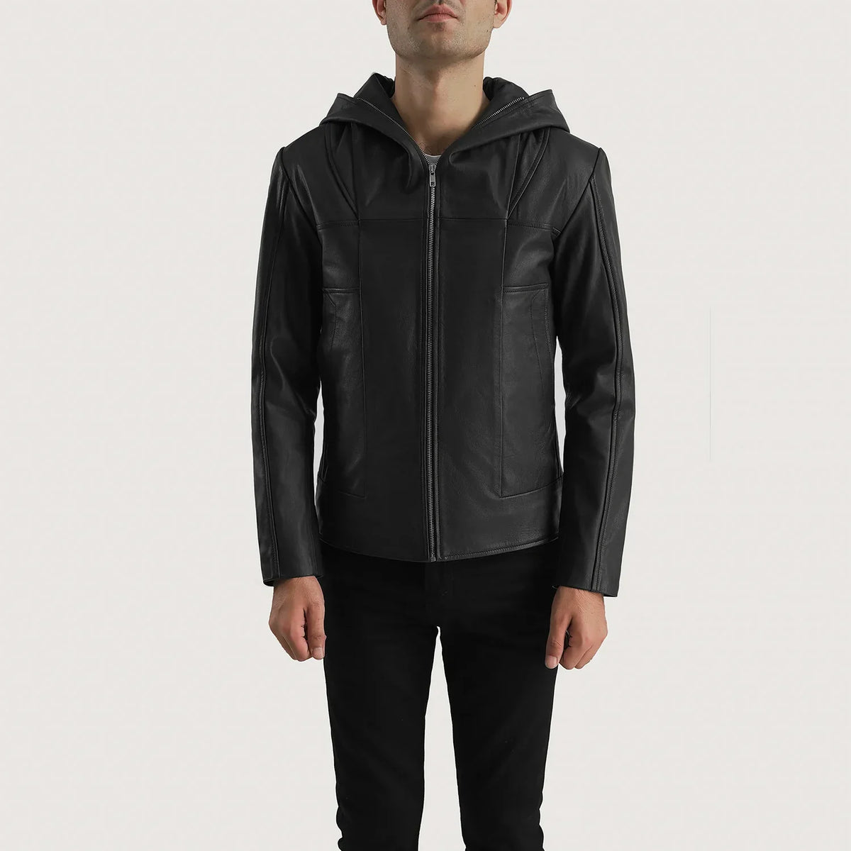 Black Goatskin Leather Hooded Jacket - Vue de dos avec coupe ajustée aux épaules &amp; ourlet soigné