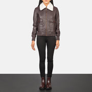 
Stella G-1 Maroon Leather Bomber Jacket - Vue de profil mettant en valeur la coupe de manche ergonomique