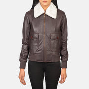 
Vue détaillée of Shirt with Removable Collar & Zipper Hardware on Stella G-1 Maroon Leather Bomber Jacket