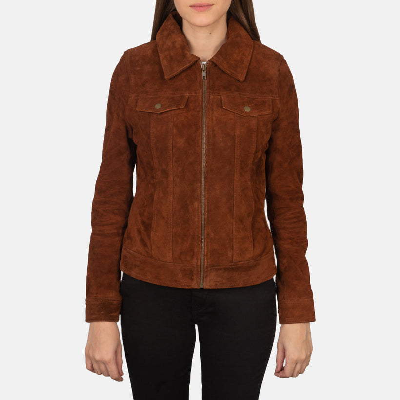 Suzy Trucker Marron Veste en Cuir pour Femme