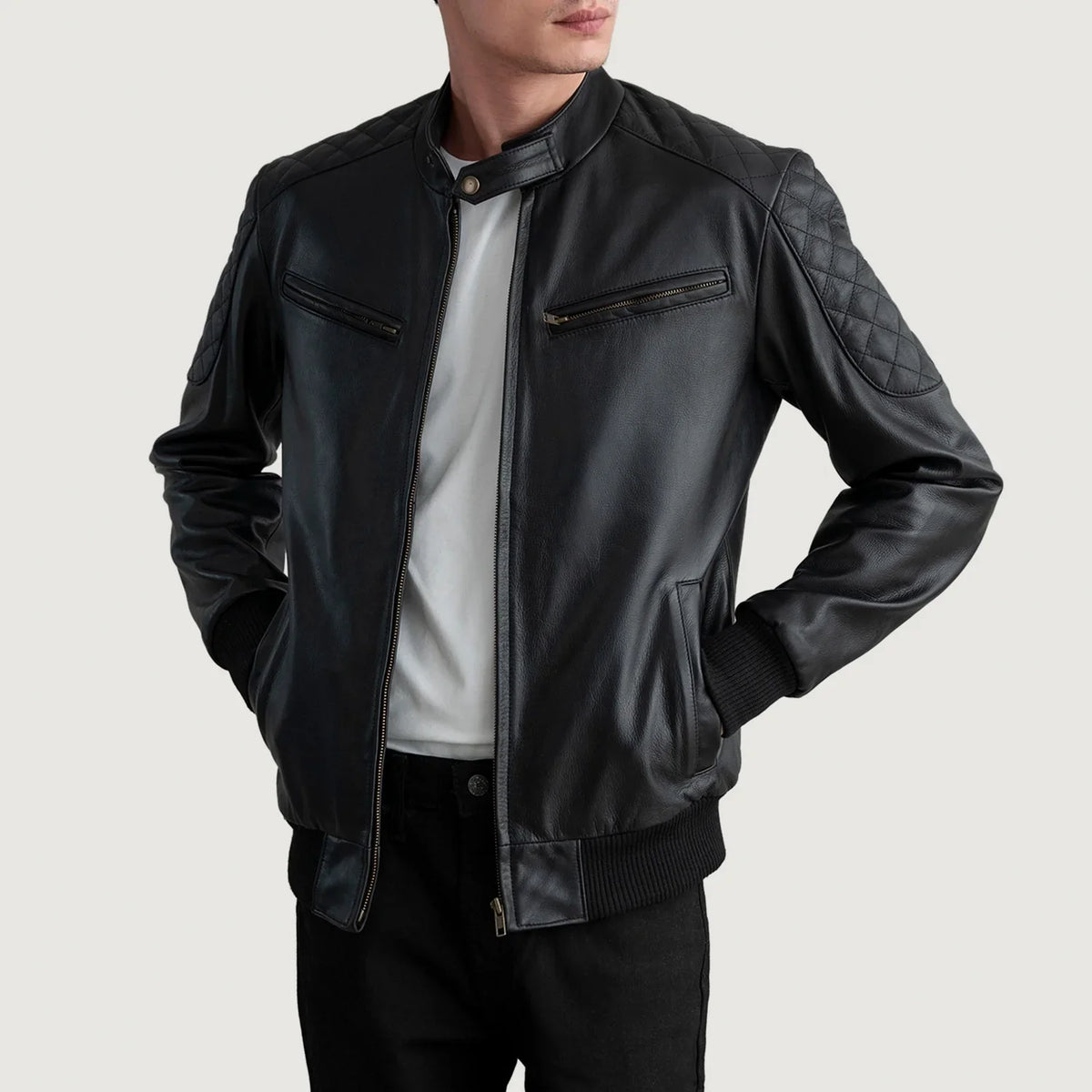 
Sven Mocha Suede Bomber Jacket - Vue de profil mettant en valeur la coupe de manche ergonomique