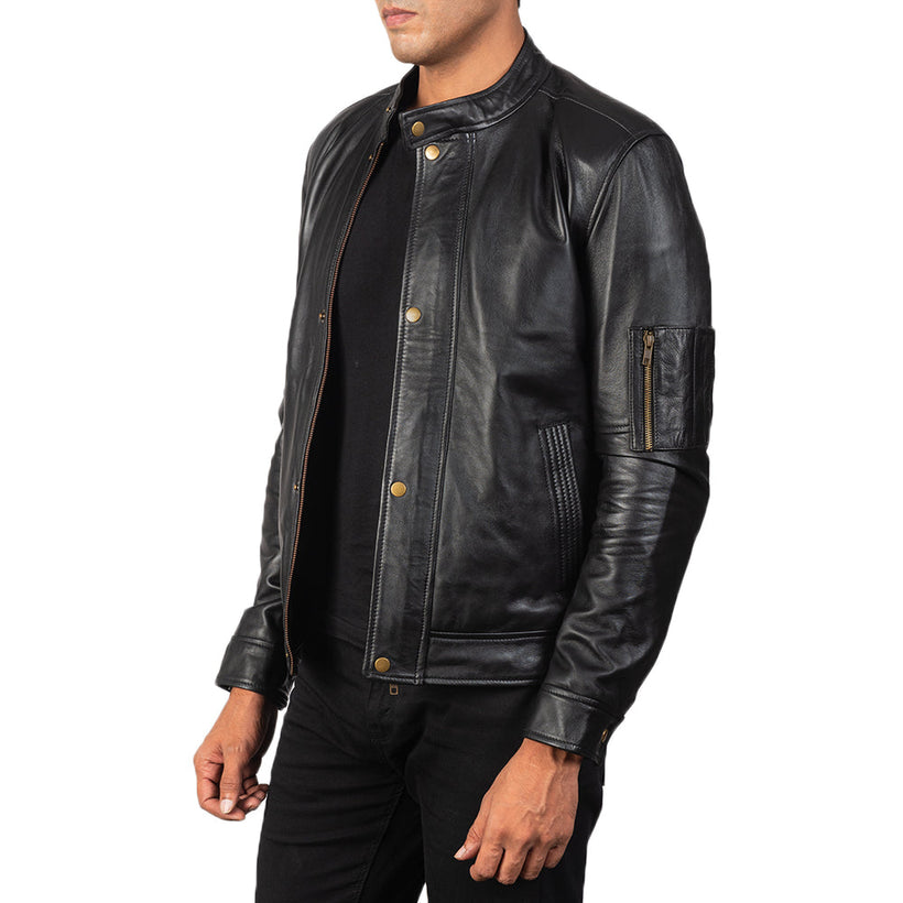 Tea House Noir Veste Motard en Cuir pour Homme