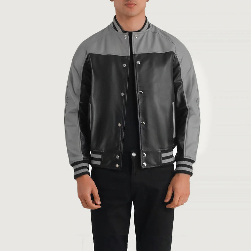Terrance Noir Varsity Veste en Cuir pour Homme