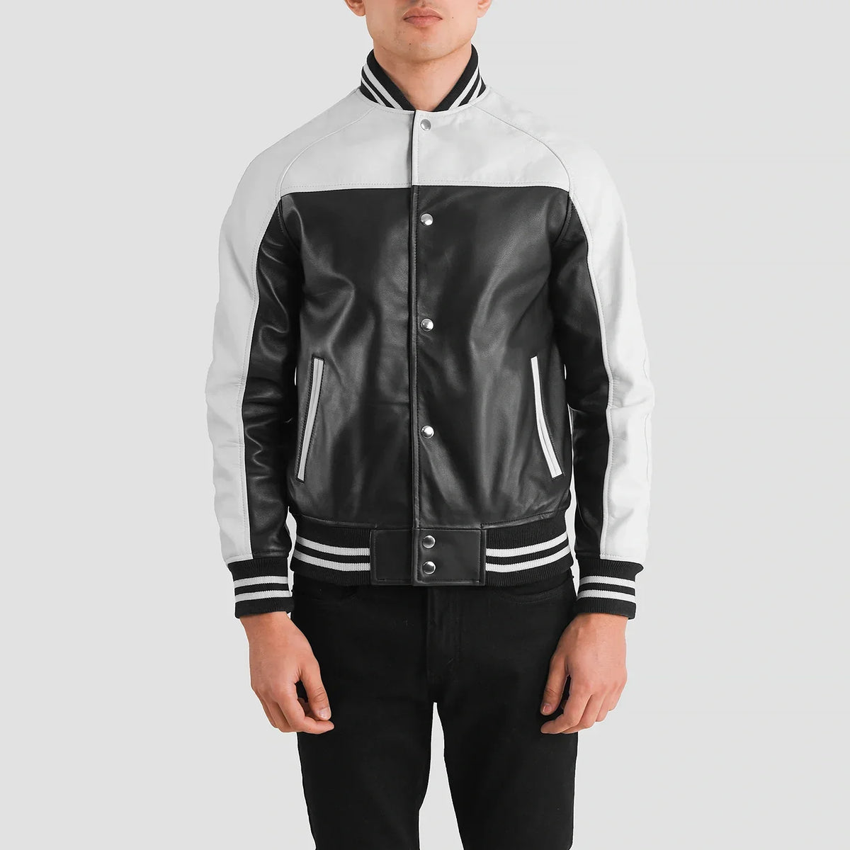 Terrance Noir Varsity Veste en Cuir pour Homme – Vue produit alternative 4