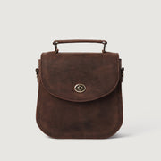 
The Sandra Vintage Distressed Brown Leather Saddle Bag For Women - Profil latéral structuré montrant la profondeur du soufflet