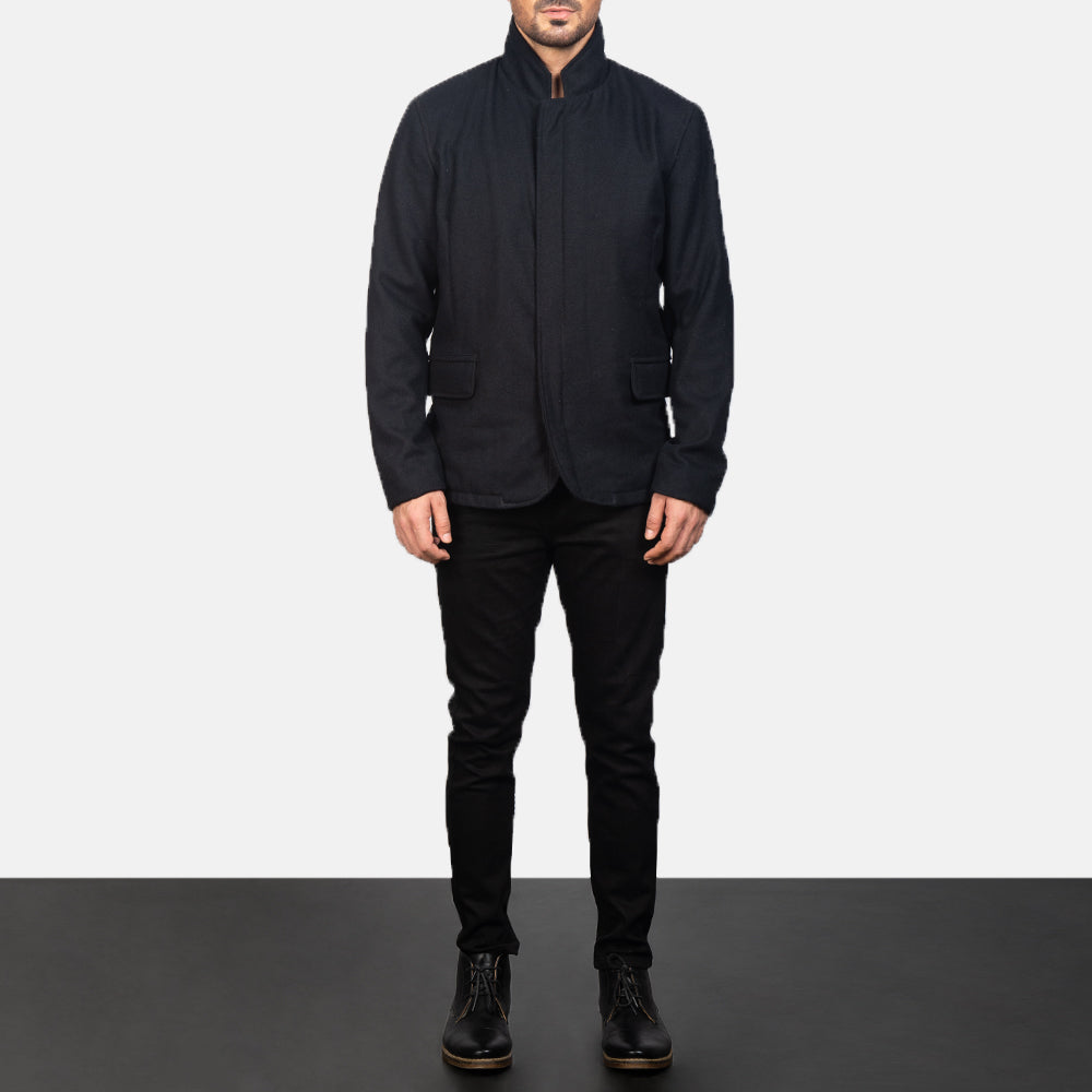 Men's Thomas Noir Wool Veste en Cuir pour Homme - Vue de profil avec coupe de manche ergonomique