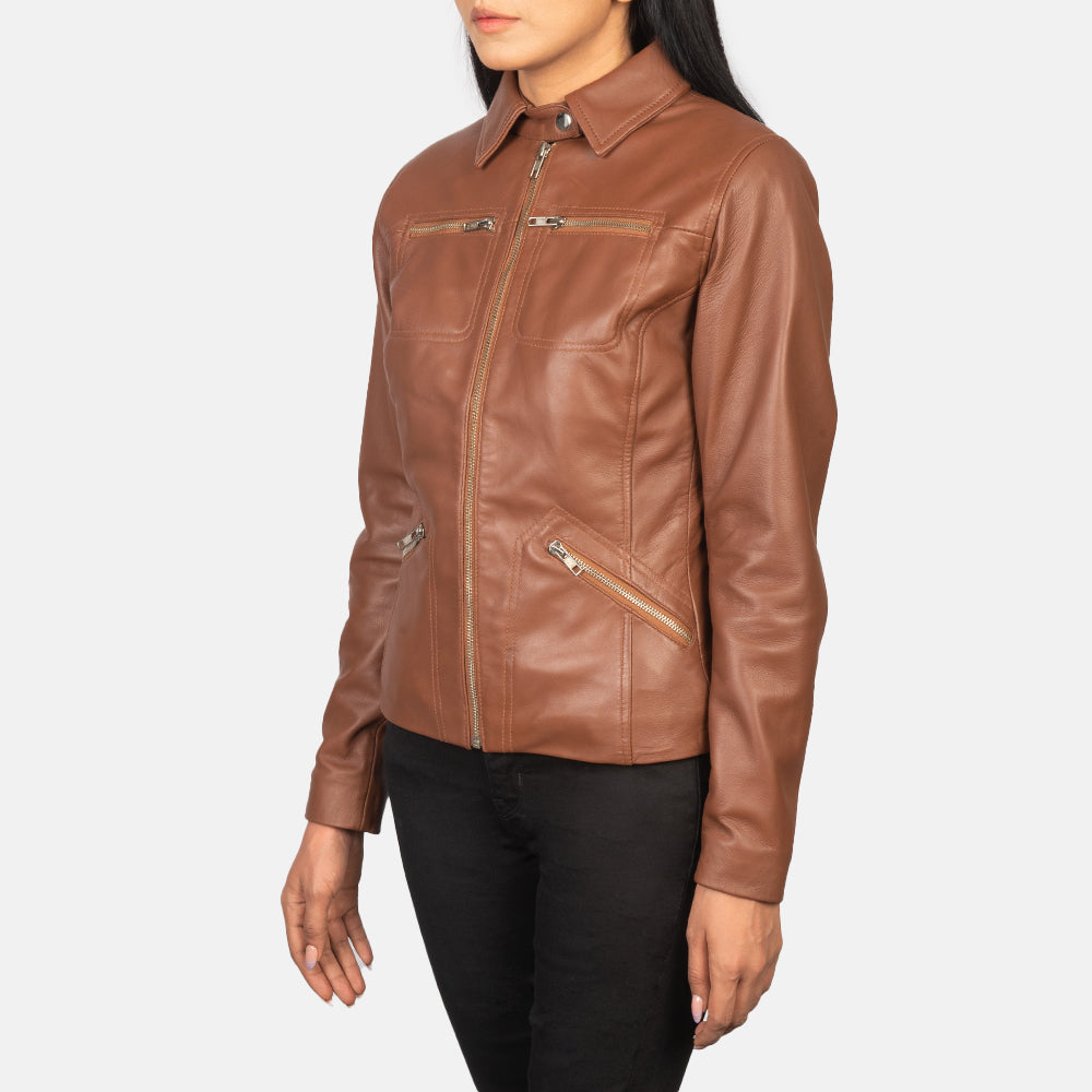 Tomachi Rouge Veste en Cuir pour Femme – Vue produit alternative 2