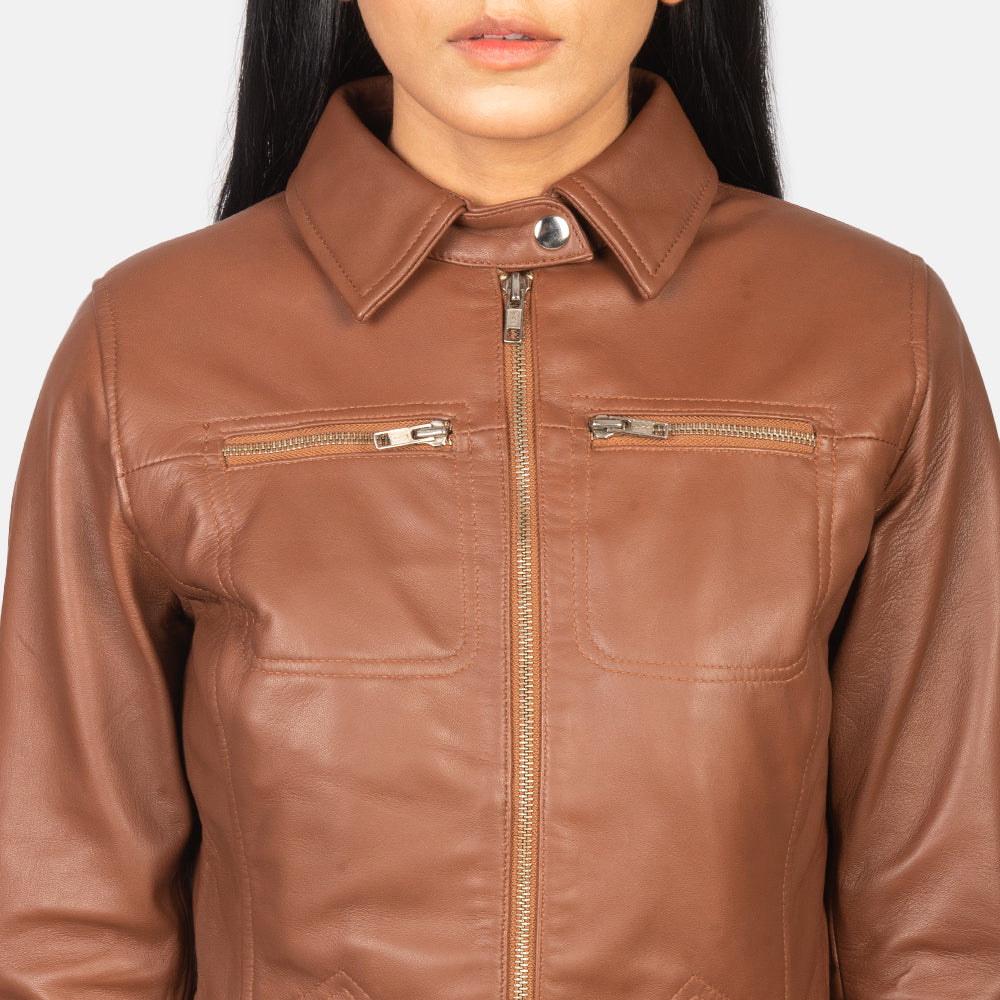 Tomachi Rouge Veste en Cuir pour Femme – Vue produit alternative 6