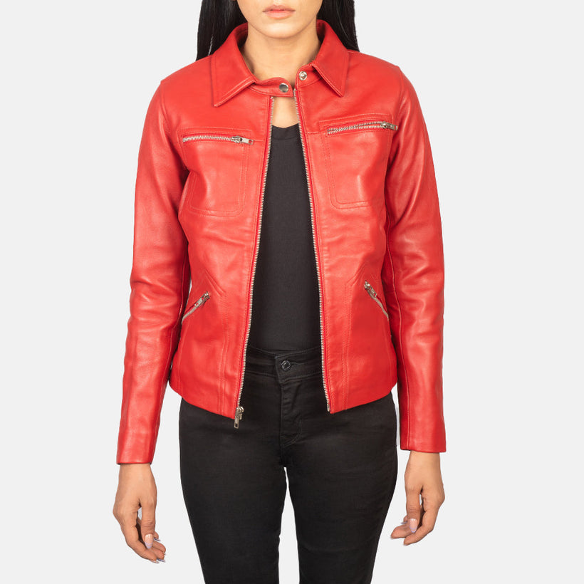 Tomachi Rouge Veste en Cuir pour Femme