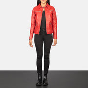 Women's Tomachi Red Leather Jacket - Vue de profil avec coupe de manche ergonomique