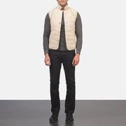 Men's Tony Off-Blanc Suede Vest pour Homme - Vue de profil avec coupe de manche ergonomique