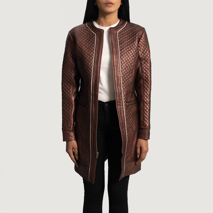 Trudy Lane Matelassé Bordeaux Manteau en Cuir pour Femme