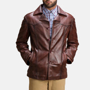 
Brown Sheepskin leather Coat - Vue arrière montrant la carrure ajustée et l'ourlet net