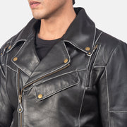 Vue détaillée of Notch &amp; Zipper Hardware on Men's Vincent Black Leather Biker Jacket