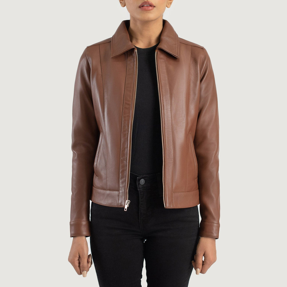 Vixen Classic Collar Veste en Cuir pour Femme – Vue produit alternative 1
