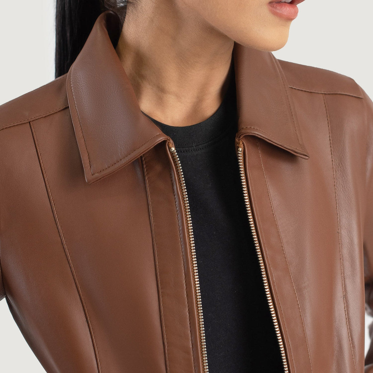 Vixen Classic Collar Veste en Cuir pour Femme – Vue produit alternative 6