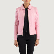 Women's Vixen Pink Classic Collar Leather Jacket in Pink Sheepskin Leather - Vue de face &amp; silhouette ajustée | Acheter en ligne