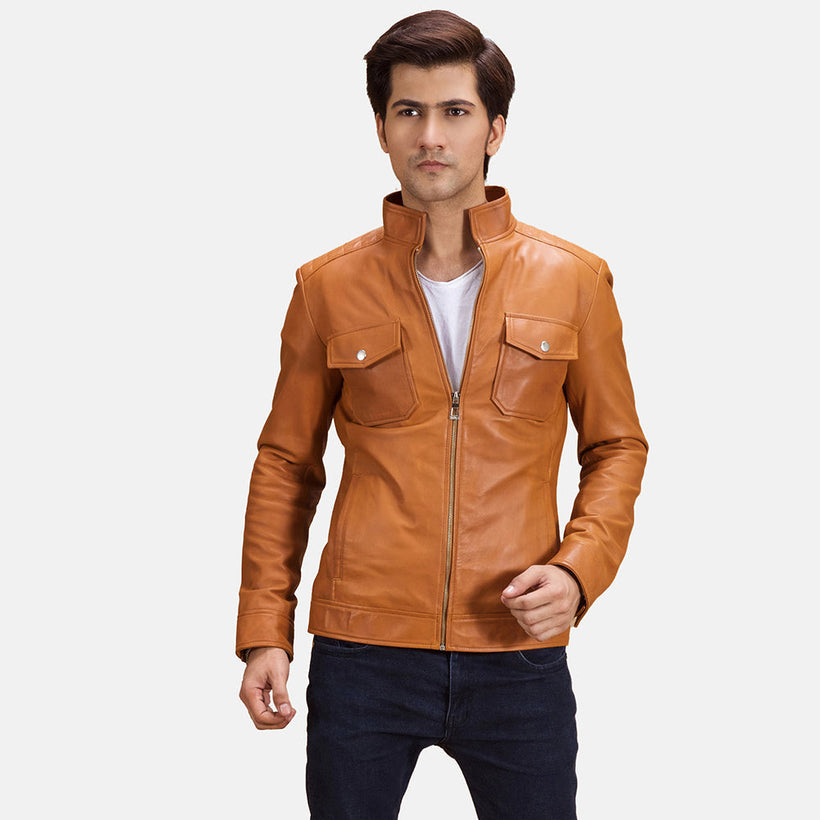 Voltex Camel Veste Motard en Cuir pour Homme