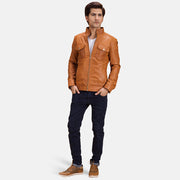 Voltex Camel Veste Motard en Cuir pour Homme - Vue de profil avec coupe de manche ergonomique