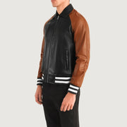 Blue Sheepskin Leather Varsity Jacket - Vue de dos avec coupe ajustée aux épaules &amp; ourlet soigné