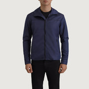 
Vue détaillée of Classic Collar & Zipper With Inside Wind Flap. Hardware on Wesley Bleu Hooded Windbreaker Veste en Cuir pour Homme
