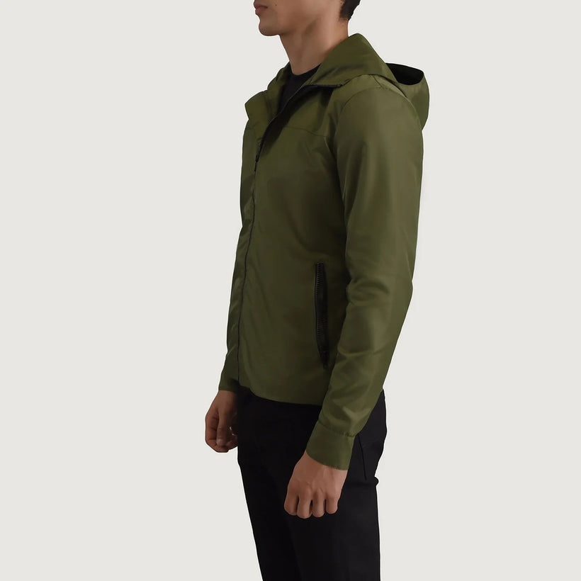 Wesley Vert Hooded Windbreaker Veste en Cuir pour Homme