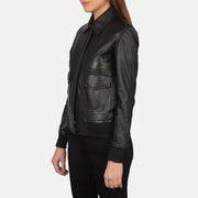 Black Sheepskin Leather Bomber Jacket - Vue de dos avec coupe ajustée aux épaules &amp; ourlet soigné