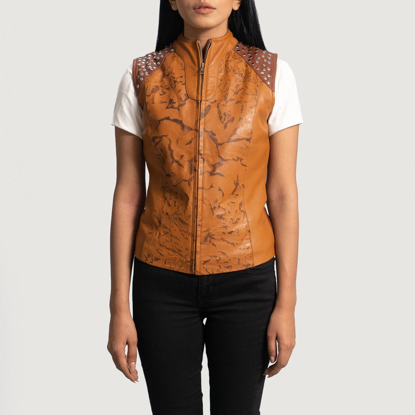 Westina Camel Dye Gilet en Cuir pour Femme