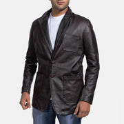 
Wine Noir Blazer en Cuir en Cuir pour Homme in Dark Brown Cow Hide Leather - Vue de face & silhouette ajustée | Acheter en ligne