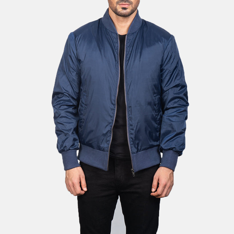 Zack Bleu Blouson Bombardier en Cuir pour Homme