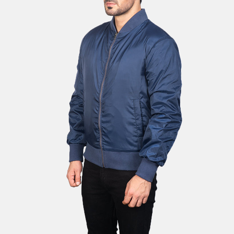 Zack Bleu Blouson Bombardier en Cuir pour Homme