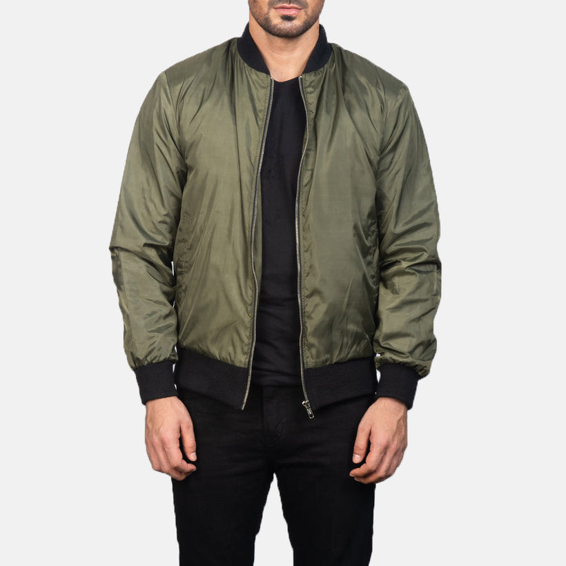 Zack Vert Blouson Bombardier en Cuir pour Homme