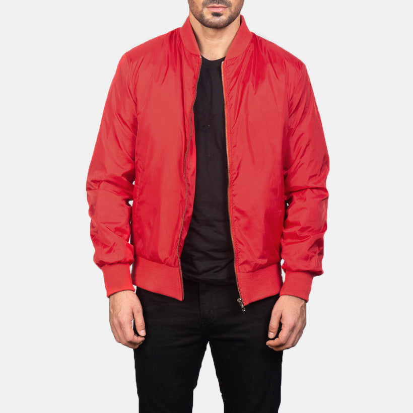 Zack Rouge Blouson Bombardier en Cuir pour Homme