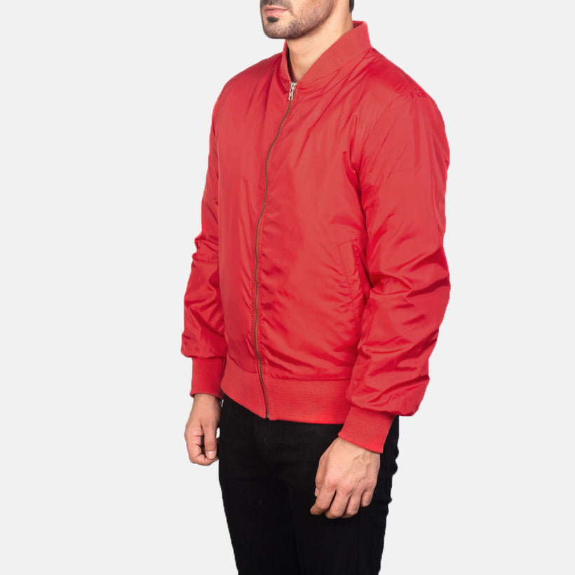 Zack Rouge Blouson Bombardier en Cuir pour Homme